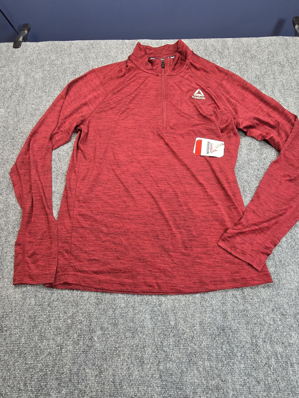 Reebok Heather Red Quarter Zip Pullover Mens M Performance Athletic Running NWT